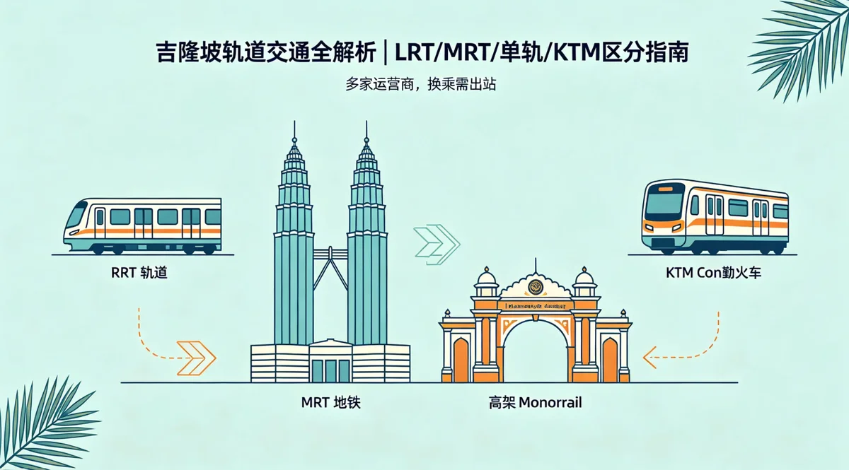 吉隆坡的轨道交通由多家不公司运营，换乘时需要出站再进站，这点和国内很不一样。